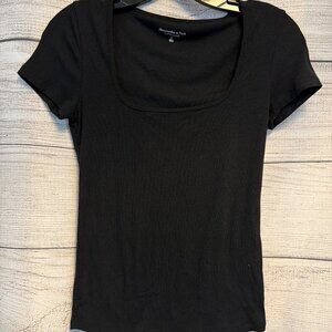 Abercrombie & Fitch Black Ribbed Square Neck Short Sleeve Top S